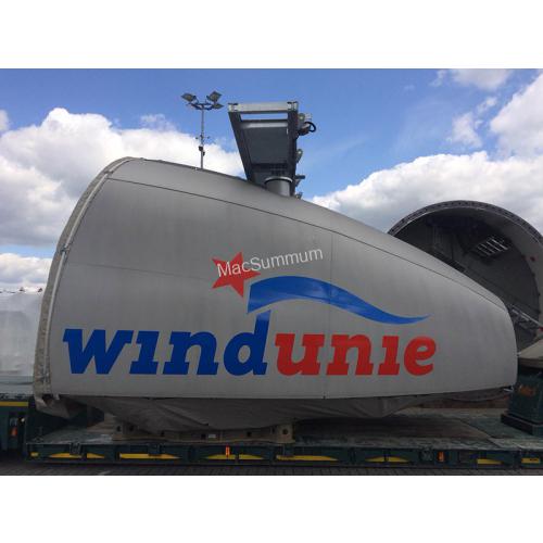 Belettering van turbine windmolen WindUnie