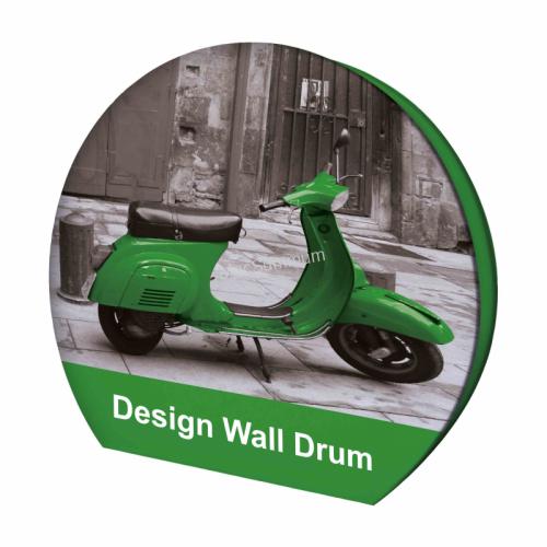 Design Wall Drum, formaat 250x220x40cm, voorzien van fullcolor print op stretch textiel