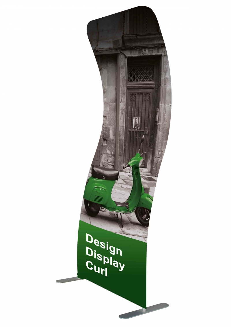 Design Display Curl, formaat 91x228x48cm, voorzien van fullcolor print op stretch textiel.