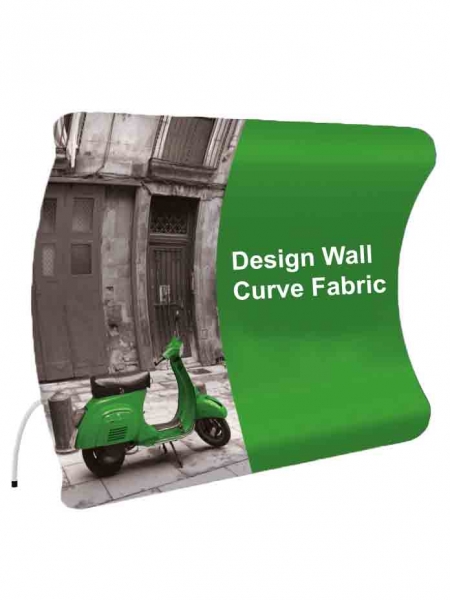 Design Wall Vertical Curve Beurswand, formaten: 305x228cm en 610x228cm voorzien van fullcolor print op stretch textiel