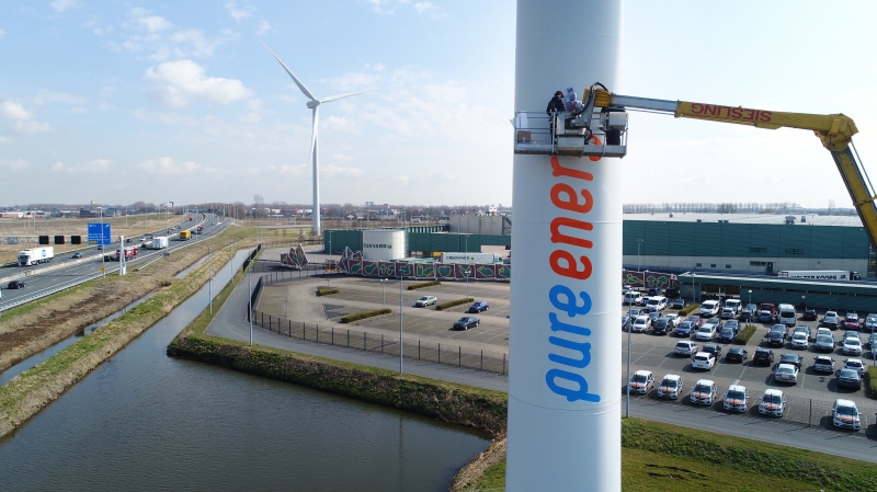 Belettering Windmolen Pure Energie www.pure-energie.nl